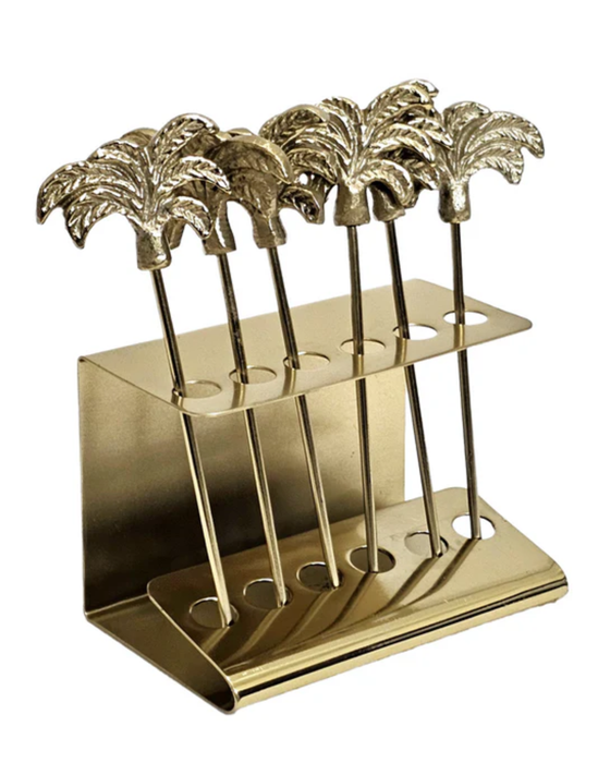 Set of 6 Palm Tree Picks in Stand | coastal lifestyle Australia | Travel & Tide