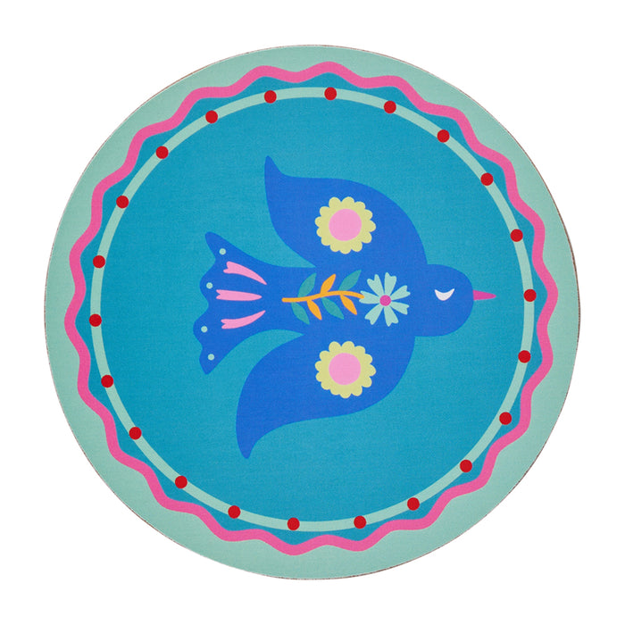 Fiesta Cork-Backed Coaster Set – 6 Colourful MDF Drink Coasters - close up | Travel & Tide