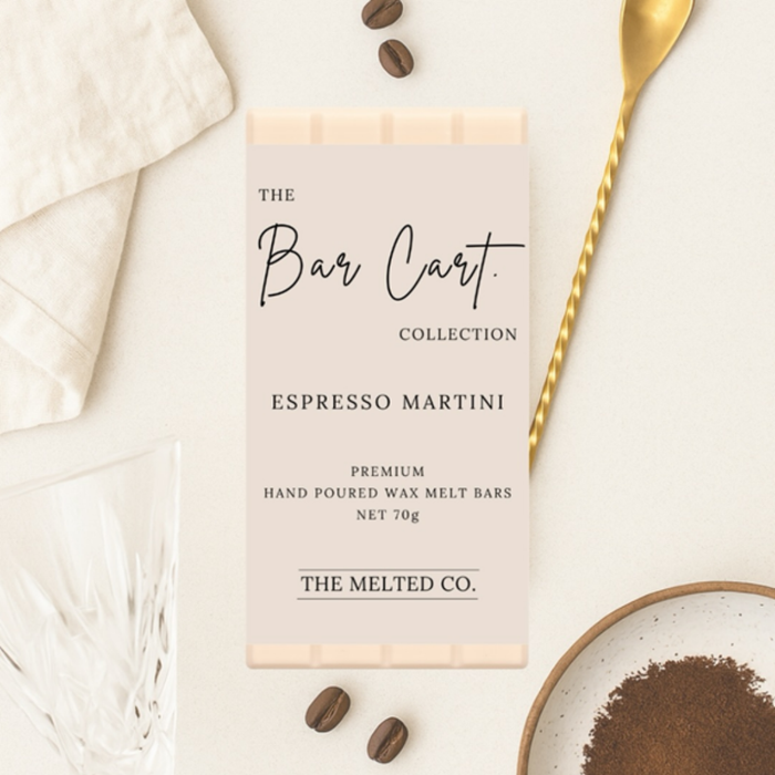 Espresso Martini wax melt bar by Travel and Tide – rich bold home fragrance Australia