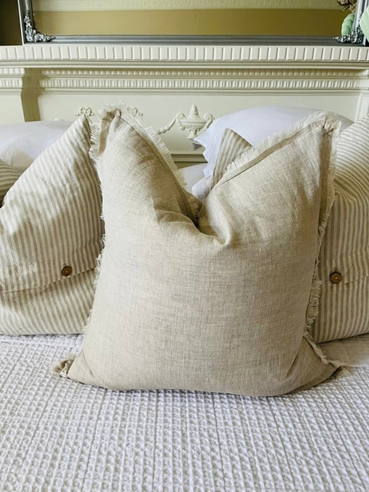 Hand Frayed Pure Linen Cushion Cover - Natural