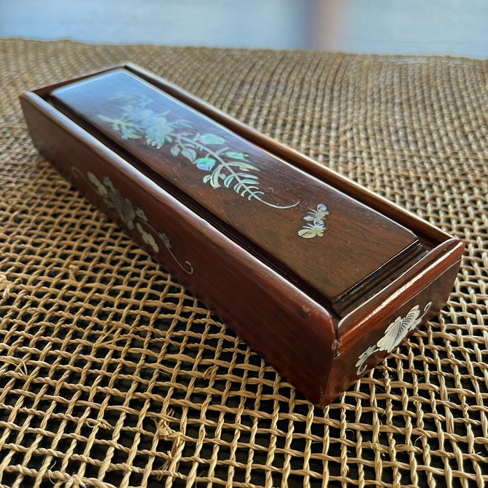 Long Wood Box with Shell Inlay