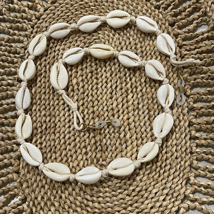 Cowrie shell sunglass chain with natural shells, 64cm coastal accessory for sunglasses