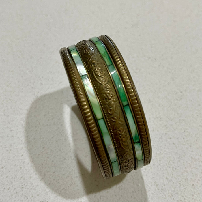 Large Green Detailed Bangle - detail view | Travel & Tide