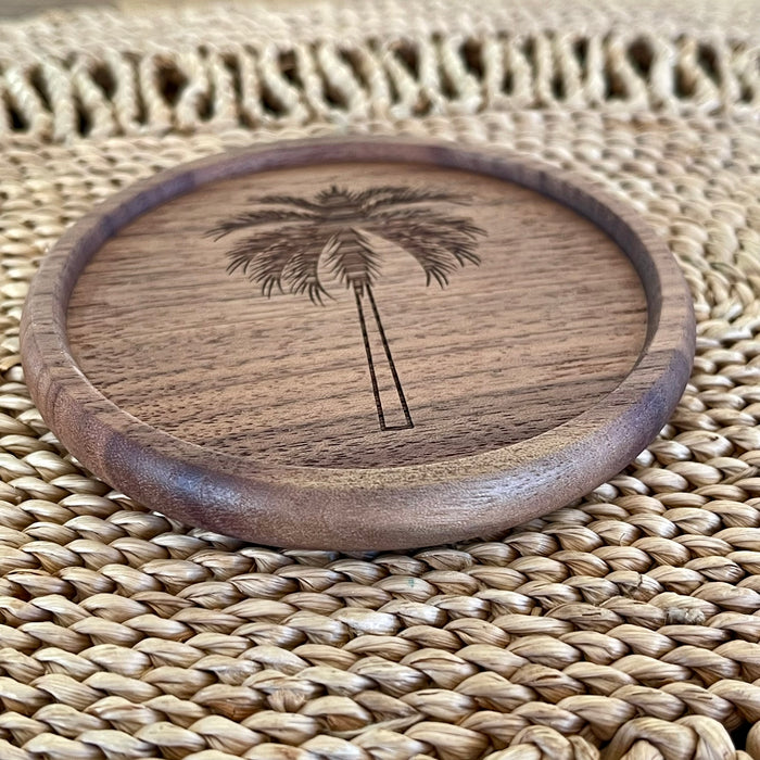 Wooden Palm Tree Drink Coaster - styled shot | Travel & Tide