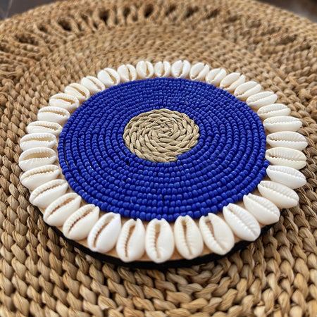 Blue Bead / Cowrie Shell Drink Coaster - detail view | Travel & Tide