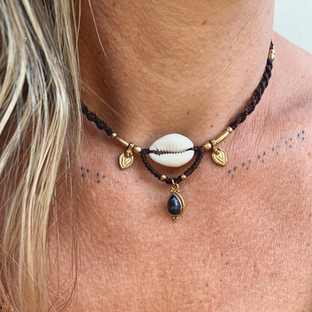 Cowrie & Lapis Lazuli Necklace - detail view | Travel & Tide