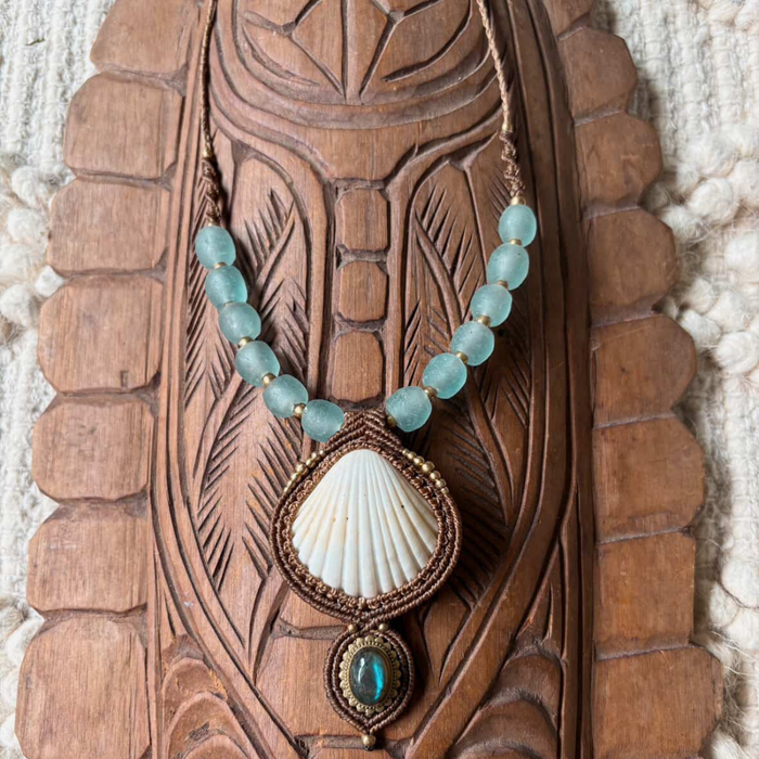 Shell, Labradorite & Glass Bead Necklace | coastal lifestyle Australia | Travel & Tide