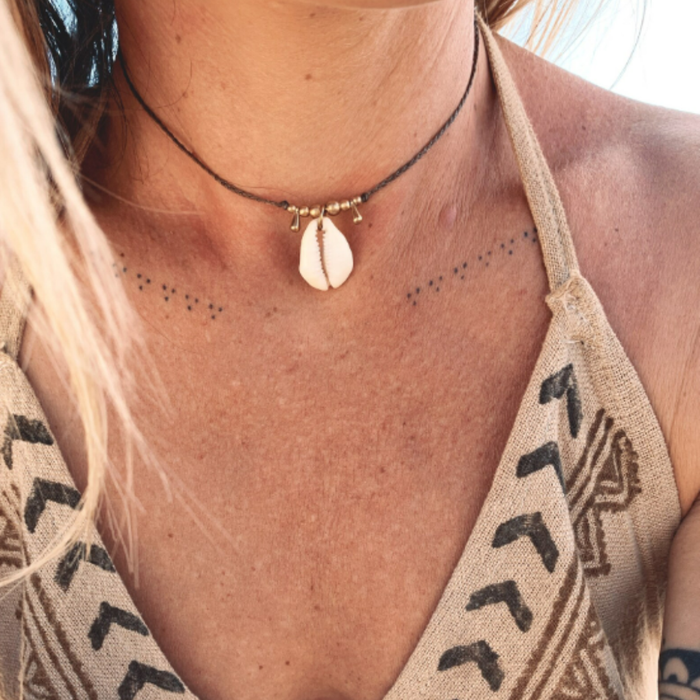 Simple Cowrie Necklace - styled shot | Travel & Tide