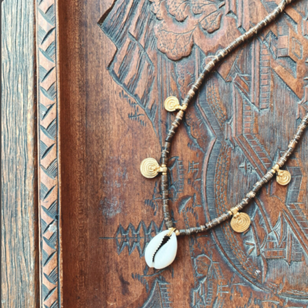 Cowrie & Coconut Bead Necklace - detail view | Travel & Tide