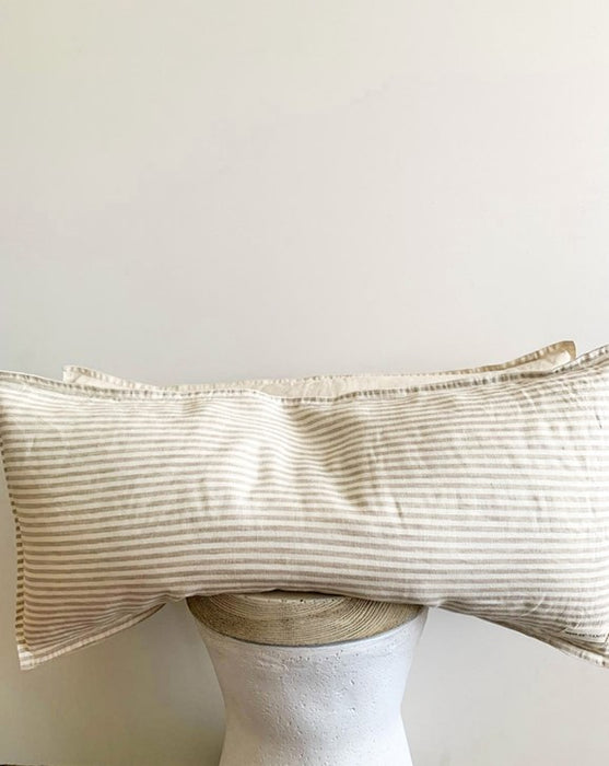 Pure French Linen Lumbar Cushion - Natural Pinstripes