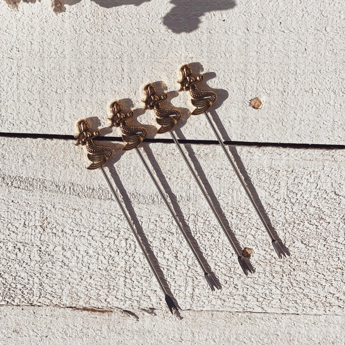 Gold Mermaid Cocktail Pick Set of 4 - detail view | Travel & Tide