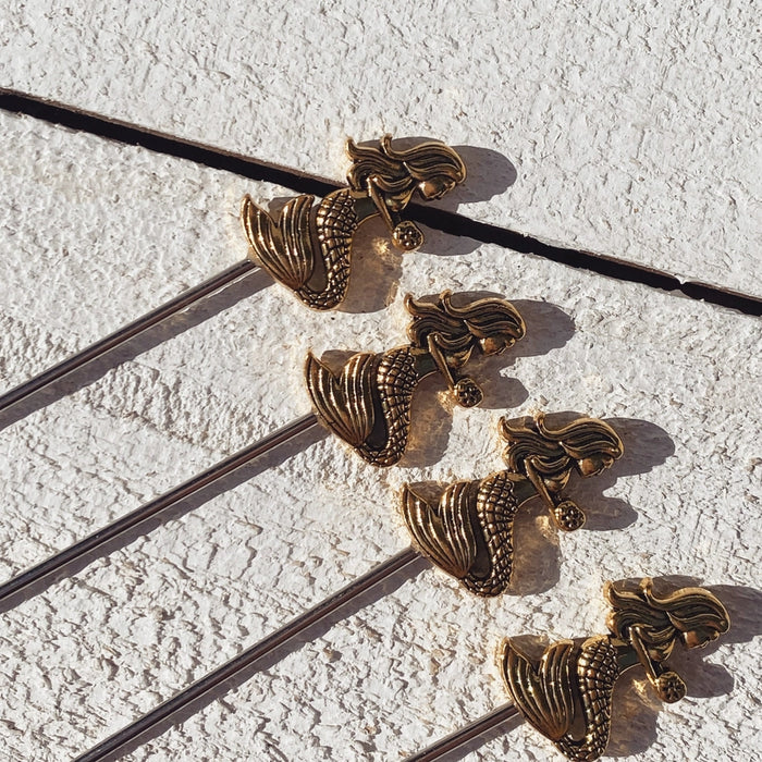 Gold Mermaid Cocktail Pick Set of 4 - styled shot | Travel & Tide