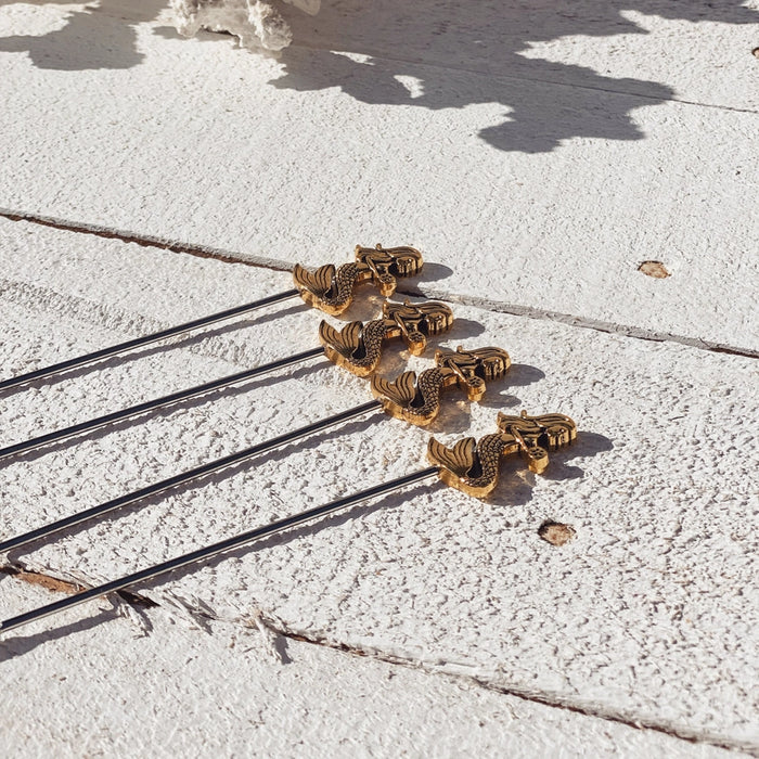 Gold Mermaid Cocktail Pick Set of 4 - close up | Travel & Tide