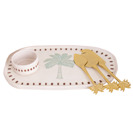 Palm Stoneware Tray with Bowl - detail view | Travel & Tide