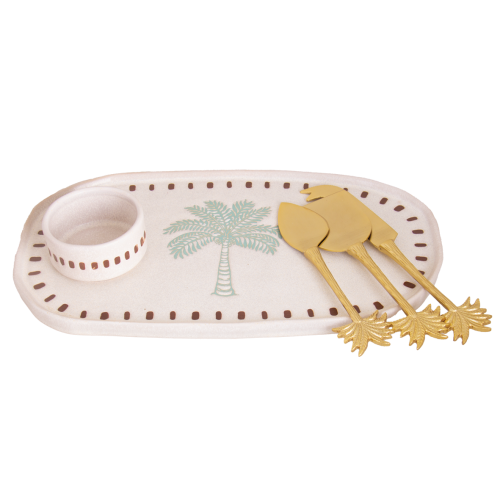 Palm Stoneware Tray with Bowl - detail view | Travel & Tide