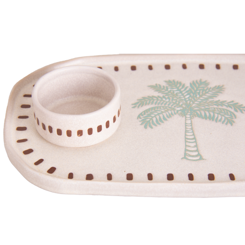 Palm Stoneware Tray with Bowl - styled shot | Travel & Tide