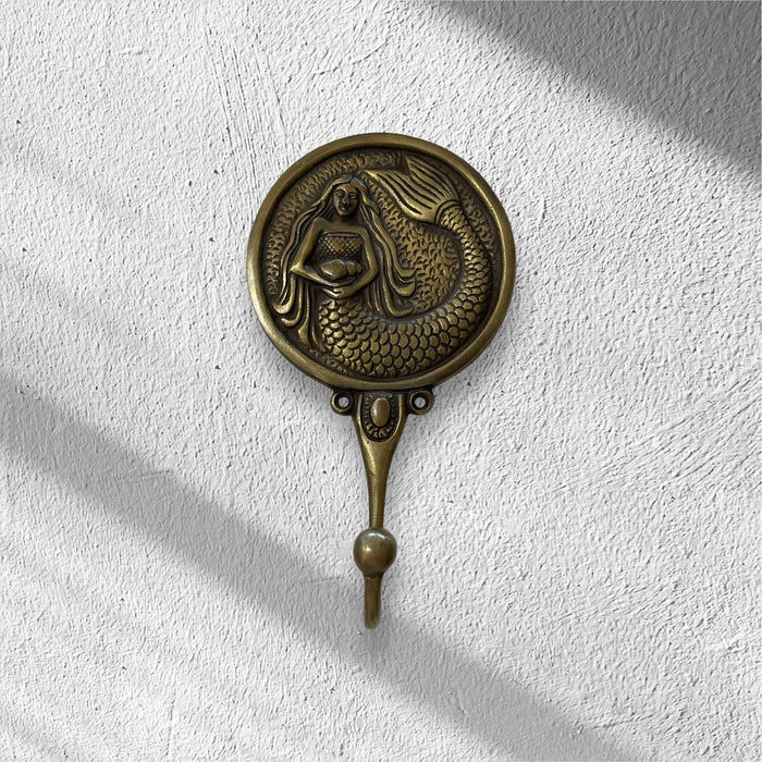 Brass Plaque Hook - Mermaid