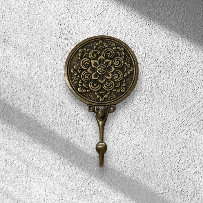 Brass Plaque Hook - Flower