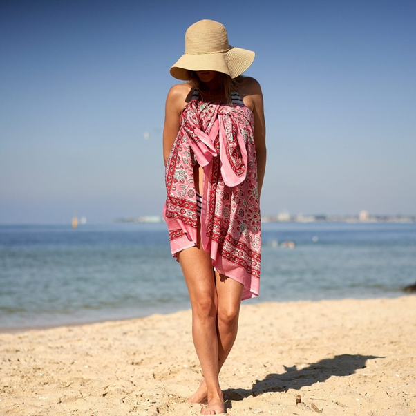 Pink/Red/Teal Block Print Sarong