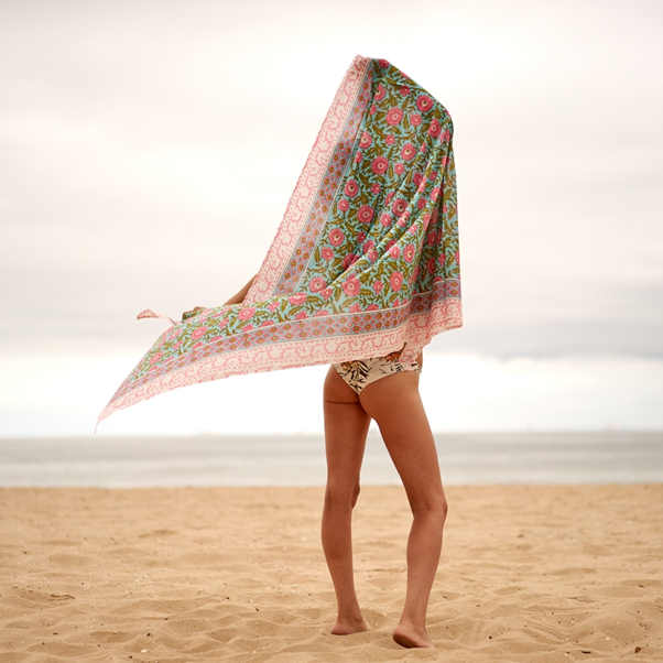 Pink / Green Block Print Sarong