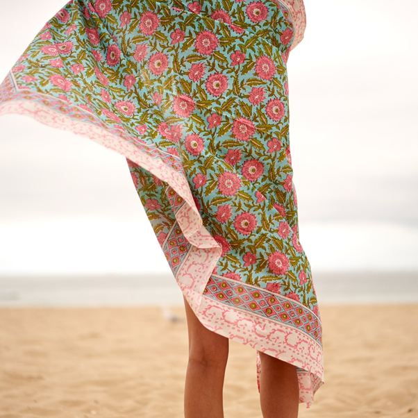 Pink / Green Block Print Sarong