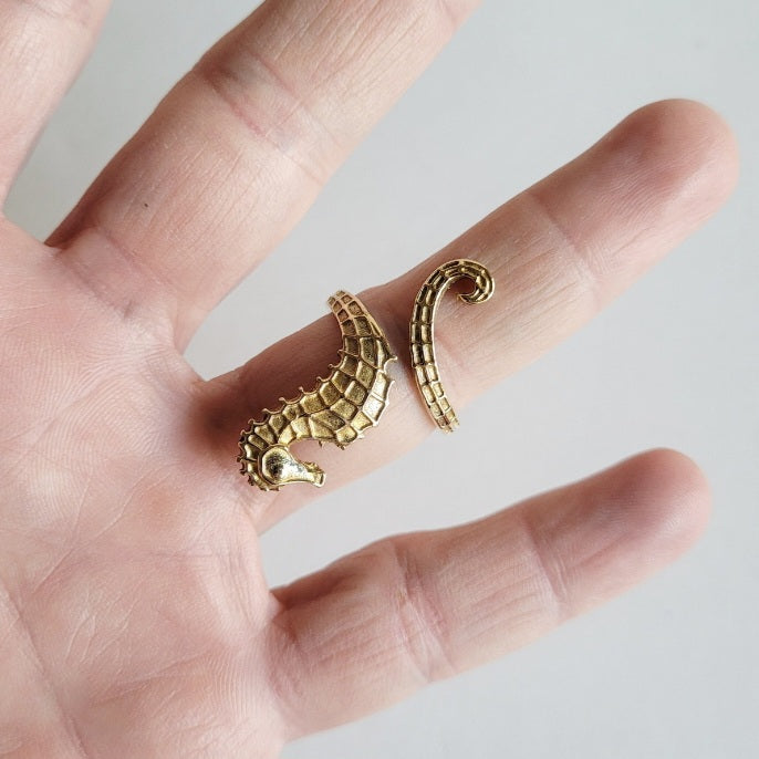 Adjustable Brass Seahorse Ring