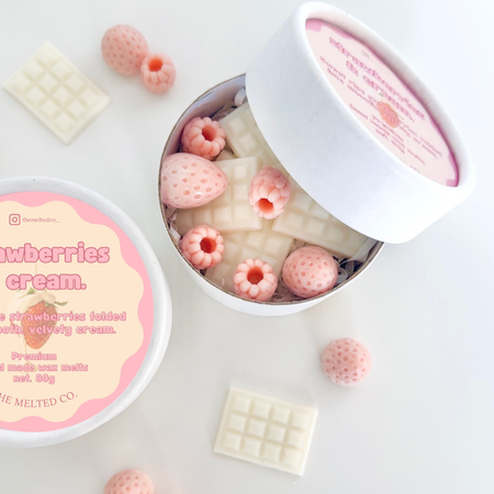 Travel and Tide waffle wax melts styled in a coastal home setting – Strawberries and Cream fragrance