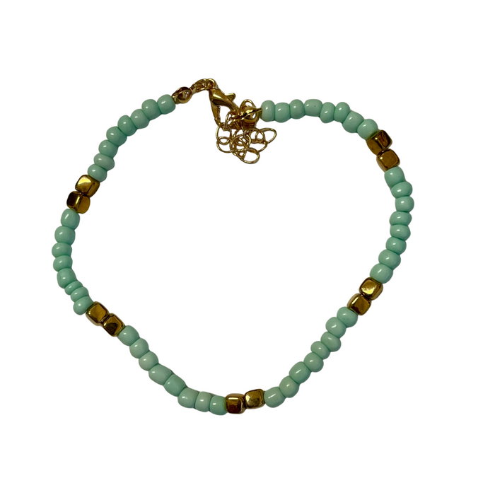 Adjustable Gold Beaded Anklets - close up | Travel & Tide