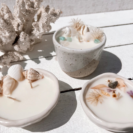 Seashell Pinched Ceramic Soy Candle - detail view | Travel & Tide