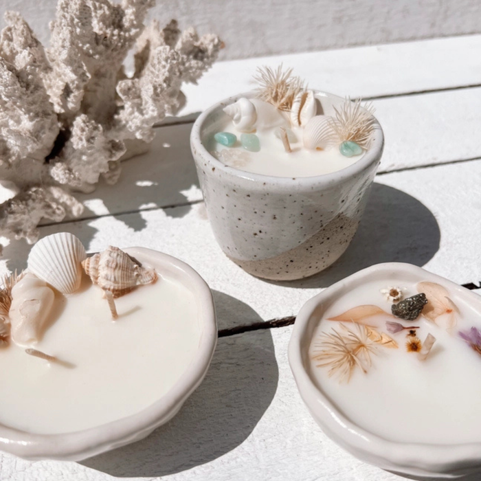Seashell Pinched Ceramic Soy Candle - detail view | Travel & Tide