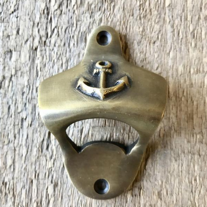 Wall Mounted Brass Anchor Bottle Opener - detail view | Travel & Tide