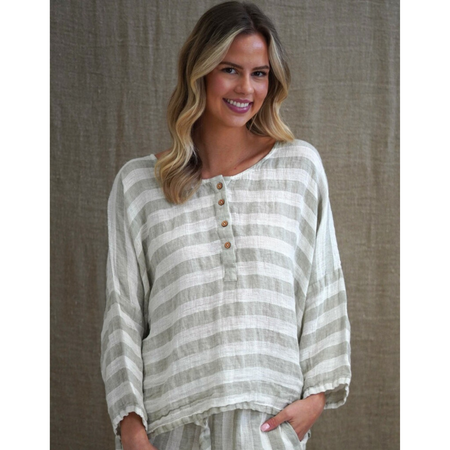 Greta Wide Sleeveless Top One Size - White / Antique Rust / Sage - close up | Travel & Tide