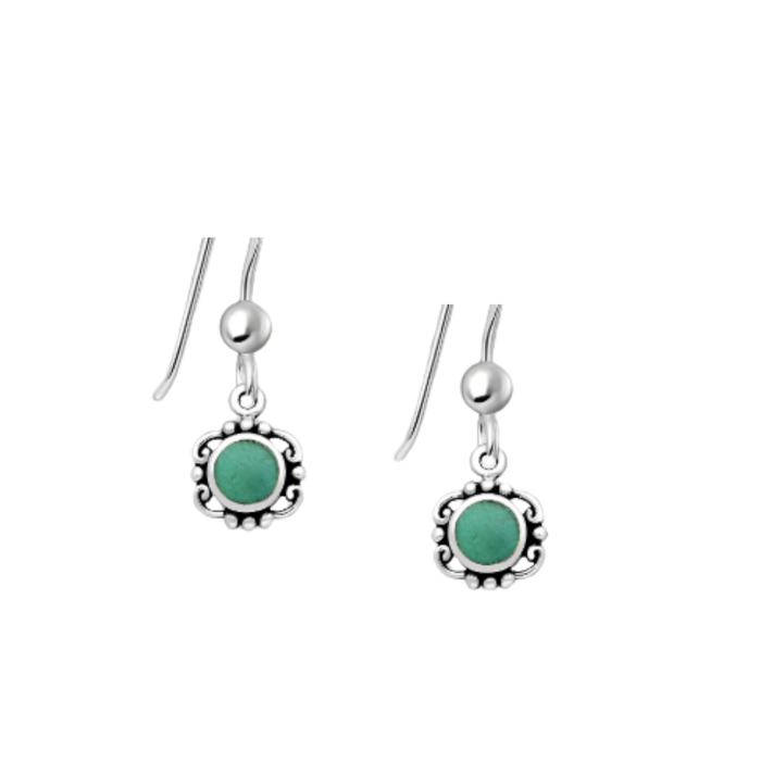 Pair of 925 sterling silver oxidized hook earrings with colorful resin inlay on white background – boho coastal jewelry by Travel & Tide.