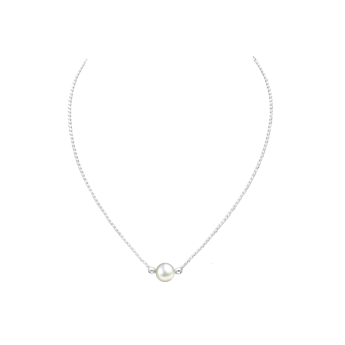 925 sterling silver necklace beaded with a 7mm freshwater pearl on white background – elegant coastal-inspired jewelry by Travel & Tide.