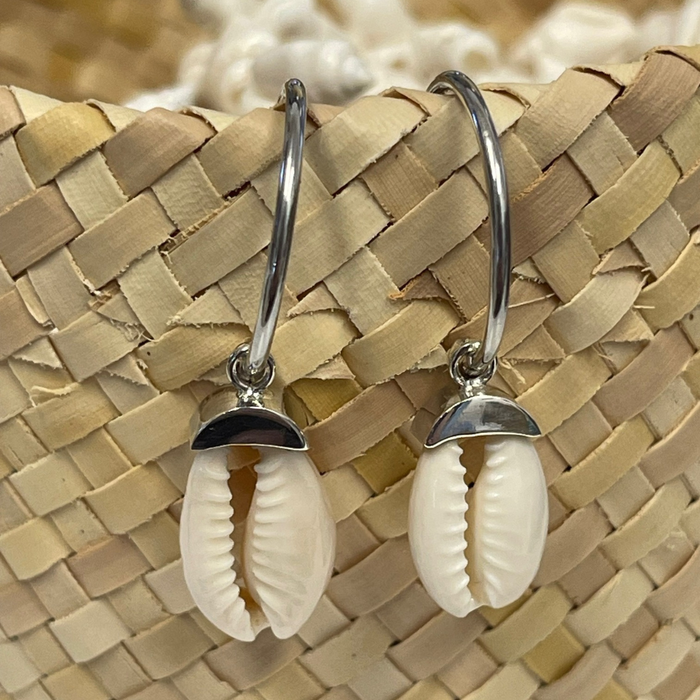Cowrie Shell Silver Hoop Earrings | coastal lifestyle Australia | Travel & Tide