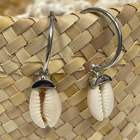 Cowrie Shell Silver Hoop Earrings - detail view | Travel & Tide