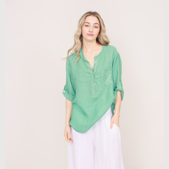 Tiffany Linen Top - detail view | Travel & Tide