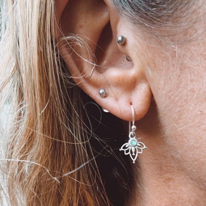 Labradorite Lotus Earrings - styled shot | Travel & Tide