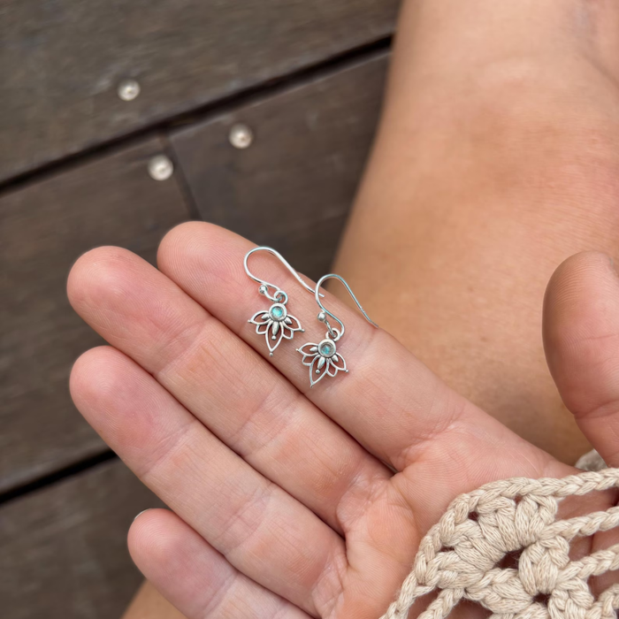 Labradorite Lotus Earrings - detail view | Travel & Tide