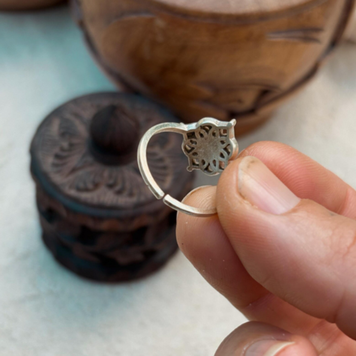 Silver Mandala Ring - styled shot | Travel & Tide