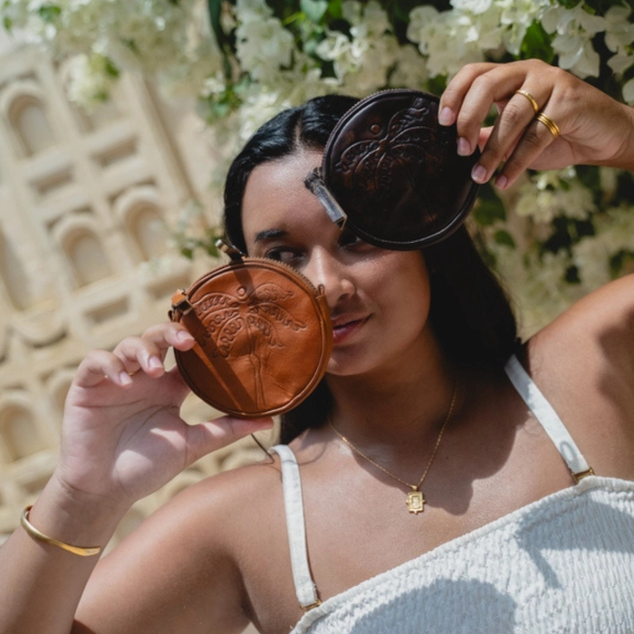 Palms Purse - Vintage Brown or Vintage Tan - styled shot | Travel & Tide