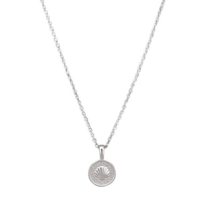Scallop Shell Disc Pendant Necklace - Silver or Gold - detail view | Travel & Tide