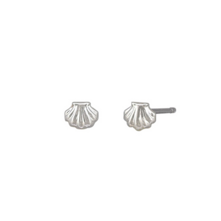 Baby Scallop Shell Stud Earrings - Silver and Gold - detail view | Travel & Tide