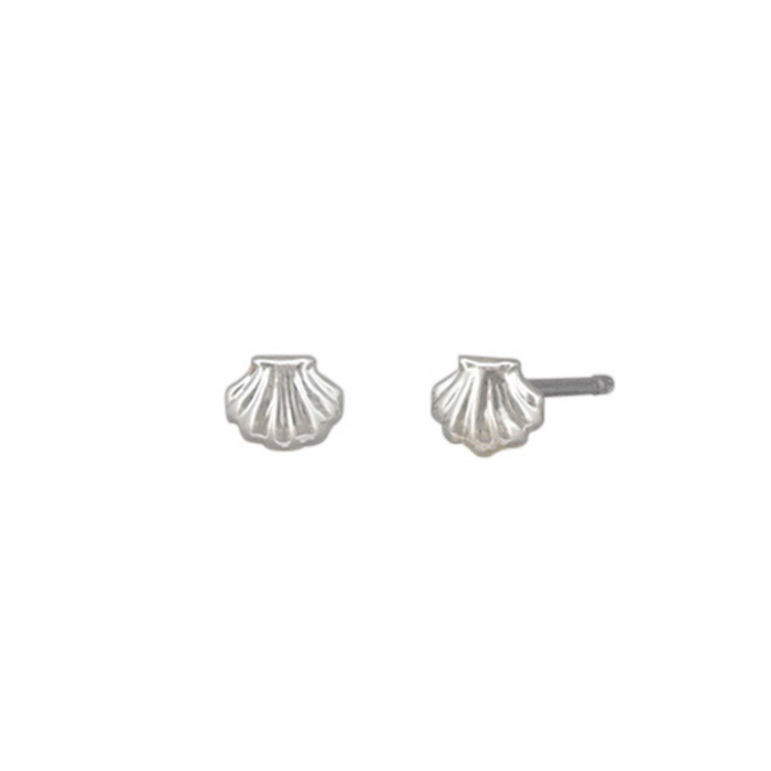 Baby Scallop Shell Stud Earrings - Silver and Gold - detail view | Travel & Tide