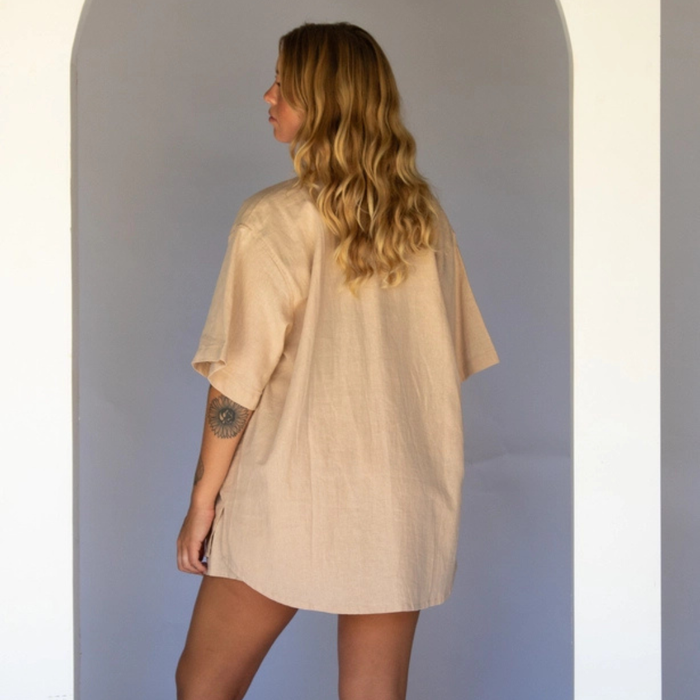Resort Shirt - Sand - close up | Travel & Tide