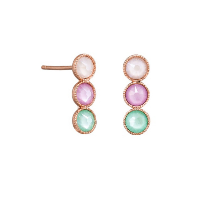 Rose Gold Trio Coloured Crystal Earrings