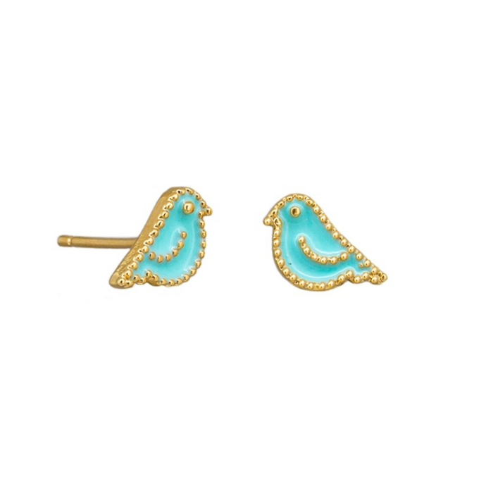 Gold Turquoise Bird Stud Earrings