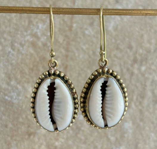 Chaia Cowrie Brass Earrings