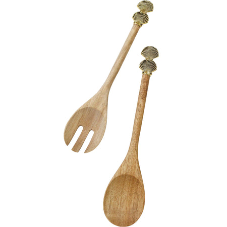 Set of 2 Servers - Acacia Wood with Gold Shell Detail - detail view | Travel & Tide