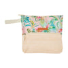Tiki Island beach wet pouch styled in a beach bag with towel and sunscreen for a day at the beach
